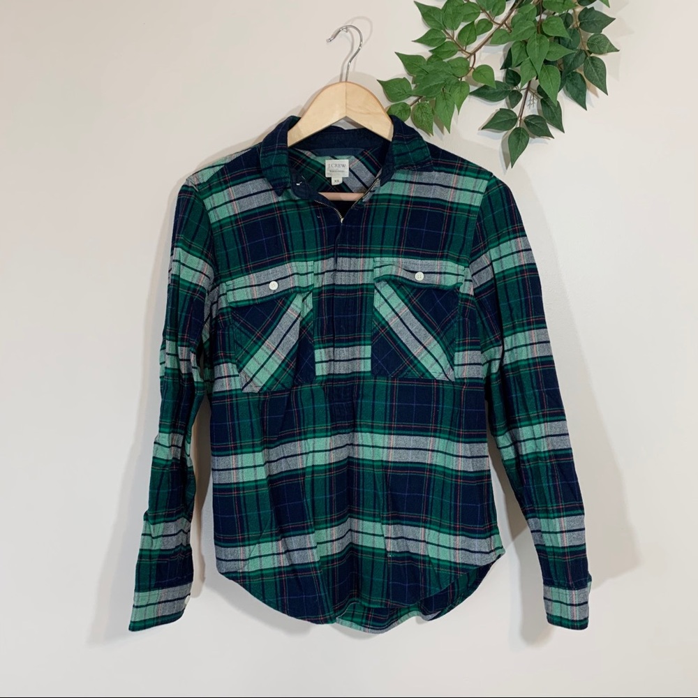 J. Crew Factory Green Plaid Shirt Jacket Zip Up XS